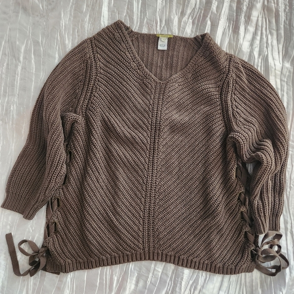 Gianni Bini Sweaters - Giani Bini Brown Knit Sweater with Side Ties